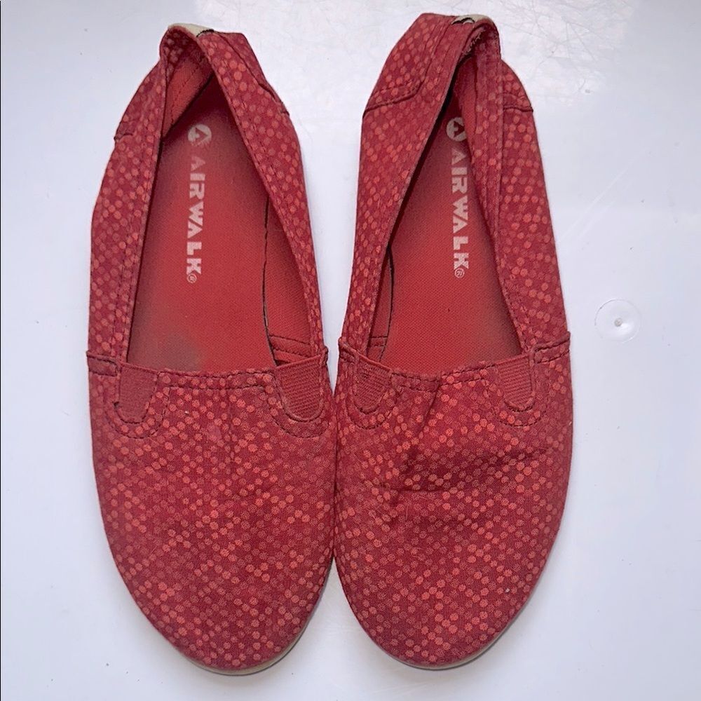 Airwalk Red Light Polka Dots Canvas Flats -‎ Size 6 1/2